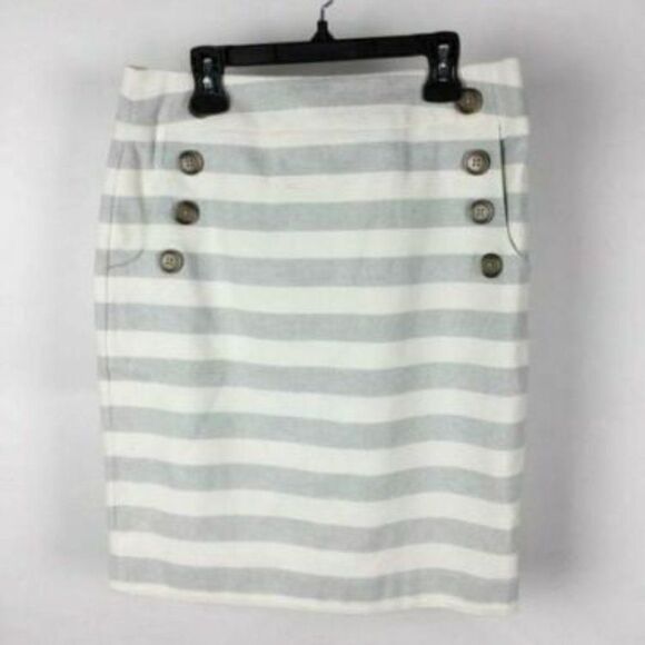 Ann Taylor LOFT Cream Combo Striped Button Sz 2 - Picture 1 of 3